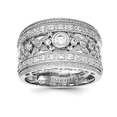 CZ Diamond Ring Sterling Silver Rhodium-plated QR6256, MPN: QR6256,