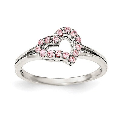 Pink CZ Diamond Heart Ring Sterling Silver Polished QR6343, MPN: QR6343,