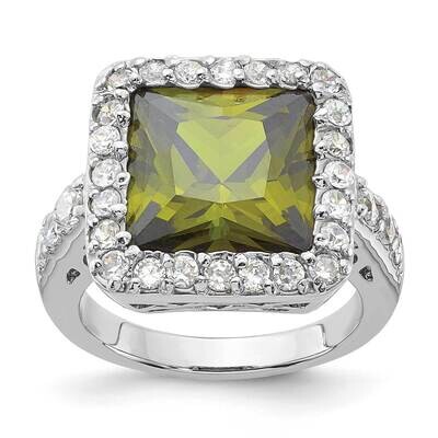 Olive &amp; Clear CZ Halo Ring Sterling Silver QR1436, MPN: QR1436, 883957039947