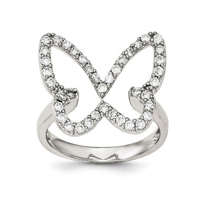 CZ Diamond Butterfly Ring Sterling Silver Rhodium-plated QR6235, MPN: QR6235,