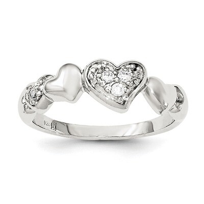 CZ Diamond Heart Ring Sterling Silver Rhodium-plated QR6279, MPN: QR6279,