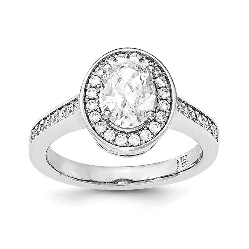 CZ Diamond Oval Ring Sterling Silver Rhodium-plated QR6242, MPN: QR6242,