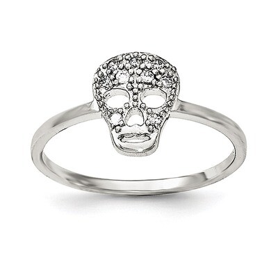 CZ Diamond Skull Ring Sterling Silver Rhodium-plated QR6218, MPN: QR6218,