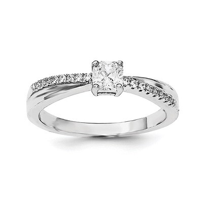 CZ Diamond Ring Sterling Silver Rhodium-plated Polished QR6161, MPN: QR6161,