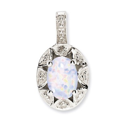 October Created Opal Pendant Sterling Silver Diamond QBPD10OCT, MPN: QBPD10OCT, 883957457673
