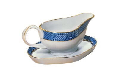 Mottahedeh Indigo Wave Gravy Boat &amp; Stand S909, MPN: S909,