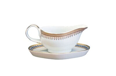 Mottahedeh Chinoise Blue Gravy Boat &amp; Stand S1508, MPN: S1508,