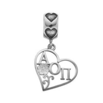 Ster. Silver Alpha Omicron Pi Heart Dangle Charm Bead Braided Brace AOP003BD2B1-SS, MPN: AOP003BD2B…