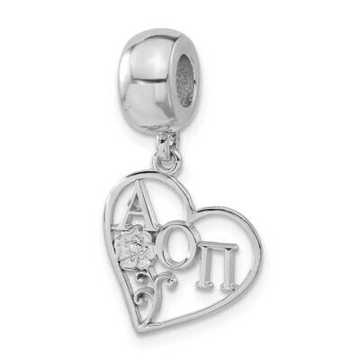 Alpha Omicron Pi Rose Heart Charm Dangle Bead Sterling Silver AOP003BD1-SS, MPN: AOP003BD1-SS, 6344…