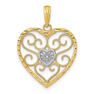 Filigree Beaded Heart Charm 14k Gold Rhodium K9169, MPN: K9169, 637218066322