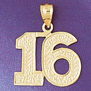 Dazzlers Jewelry Number 16 Pendant Necklace Charm Bracelet in Yellow, White or Rose Gold 950916, MP…