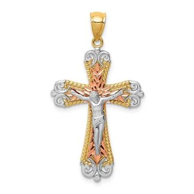 White Rhodium Crucifix Pendant 14k Two-Tone Gold Diamond-cut C4706, MPN: C4706, 883957733258