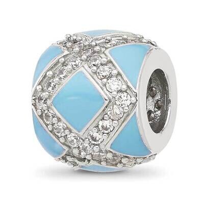 CZ Light Blue Enameled Fancy Bead Sterling Silver QRS4380, MPN: QRS4380,