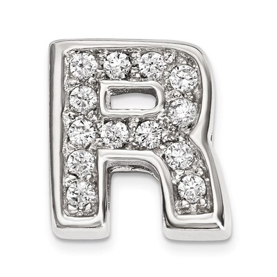 CZ Letter R Slide Charm Sterling Silver Rhodium-plated QC9010R, MPN: QC9010R, 886774649047