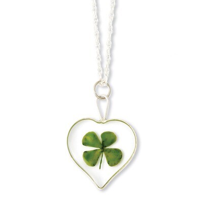 Four Leaf Clover Heart with Silver-plated Chain Silver Trim BF1352-20, MPN: BF1352-20, 810391015664