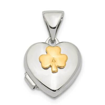 Yellow Rhodium 11mm Clover Heart Locket Sterling Silver QLS892, MPN: QLS892, 886774093536