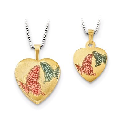 Sterling Gold-plated 16mm Enamel Butterfly Heart Locket-12mm Pendant QLS653SET