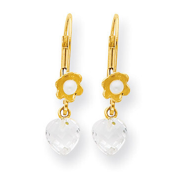 Flower Cz Fresh Water Cultured Pearl Leverback Earrings 14k Gold SE2160