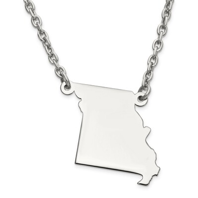 Missouri State Pendant Necklace with Chain 14k White Gold Engravable XNA706W-MO, MPN: XNA706W-MO, 8…