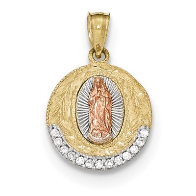 Lady of Guadalupe Round Pendant 10k Gold with Rhodium 10C1335, MPN: 10C1335, 191101453052