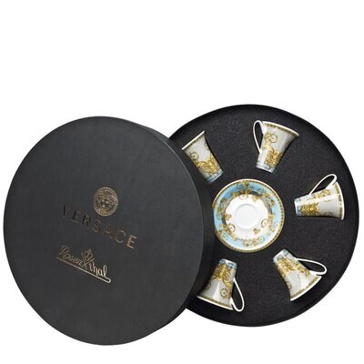 Versace Bleu Prestige Gala AD Cup &amp; Saucer Set of Six Rount Hat Box, MPN: 19325-403638-29254, 79095…
