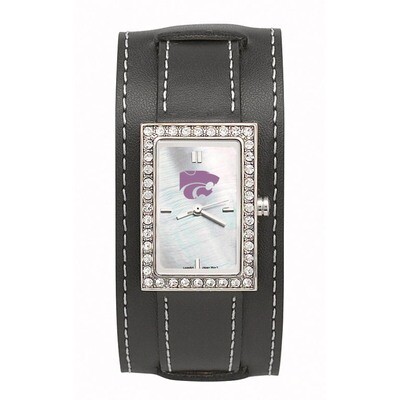 Kansas State University Powercat Starlette Wide Black Lea Watch KSU121