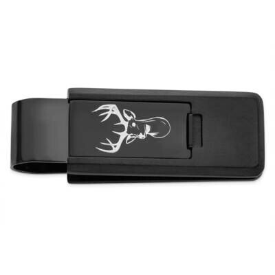 Black Ip Lasered Buck Head Flip Money Clip Stainless Steel KW769, MPN: KW769,
