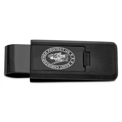 Black Ip Lasered St. Christopher Flip Money Clip Stainless Steel KW765, MPN: KW765,
