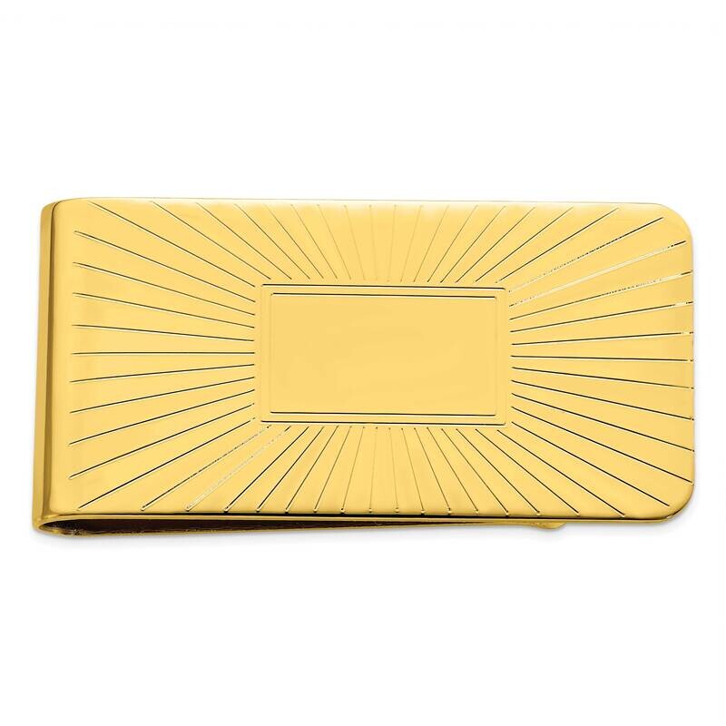 Gold-Plated Kelly Waters Engravable Grooved Starburst Money Clip KW743