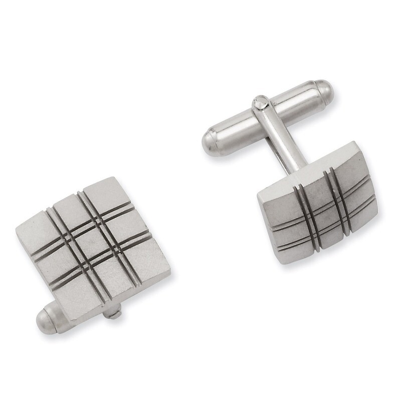 Kelly Waters Square Double Lines Cufflinks Rhodium-plated KW595