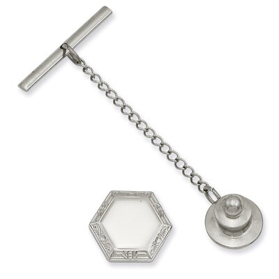 Kelly Waters Hexagon Tie Tack Rhodium-plated KW580, MPN: KW580, 196904090374