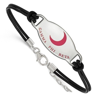 Gamma Phi Beta Enameled Oval Black Leather Bracelet - Sterling Silver SS018GPB-BK-7, MPN: SS018GPB-…