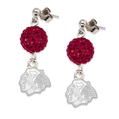 NHL Chicago Blackhawks Crystal Ovation Earrings Sterling Silver BLA069ERB-SS, MPN: BLA069ERB-SS, 63…
