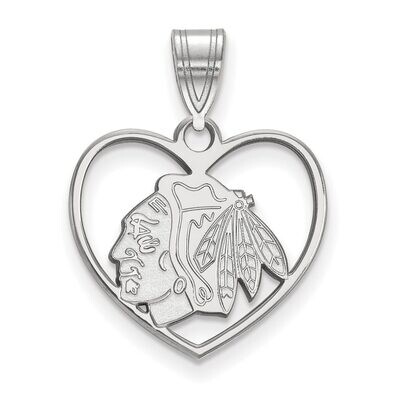Chicago Blackhawks Pendant in Heart Sterling Silver SS017BLA, MPN: SS017BLA, 886774764023