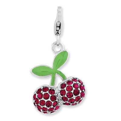 3-D Cherries Charm Sterling Silver Enameled QCC883 by Amore La Vita, MPN: QCC883, 886774235943