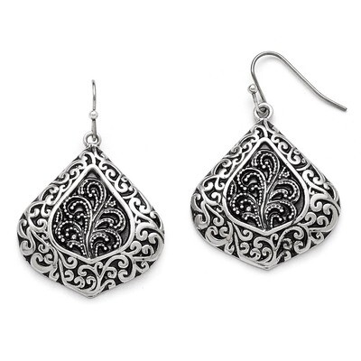 Polished Antiqued Shepherd Hook Earrings - Stainless Steel SRE754 by Chisel, MPN: SRE754, 191101382…