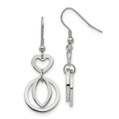 Heart Shepherd Hook Dangle Earrings Stainless Steel Polished SRE794 by Chisel, MPN: SRE794, 8867749…