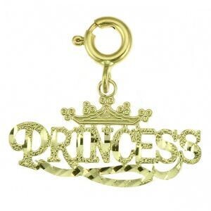 Dazzlers Jewelry Princess Pendant Necklace Charm Bracelet in Yellow, White or Rose Gold 10406, MPN:…