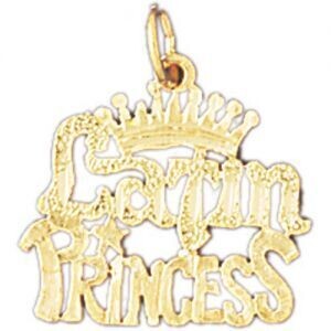 Dazzlers Jewelry Latin Princess Pendant Necklace Charm Bracelet in Yellow, White or Rose Gold 10421…