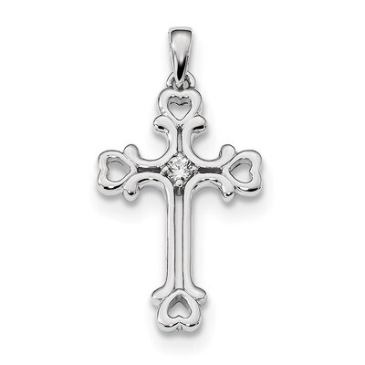 CZ Diamond Heart Cross Pendant Sterling Silver Rhodium-plated QC9048, MPN: QC9048, 883957781310