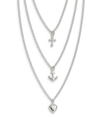 Cross, Anchor, Heart Multi Strand Necklace 16 Inch Sterling Silver QG6047-16, MPN: QG6047-16, 19690…