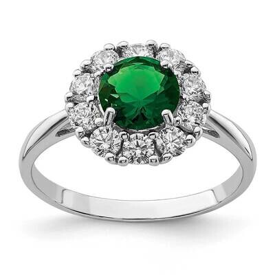 Green Glass &amp; CZ Diamond Halo Ring Sterling Silver Rhodium-plated QR6864, MPN: QR6864, 883957814582