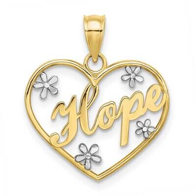 Rhodium Hope In Heart Flowers Charm 10k Gold 10K9397, MPN: 10K9397,
