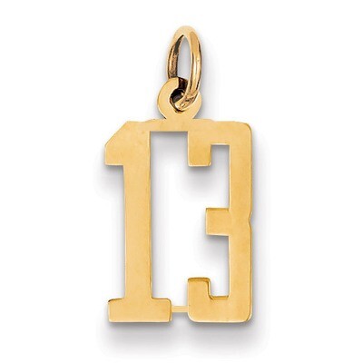Number 13 Charm 14k Gold Small Polished Elongated LES13, MPN: LES13, 886774012018