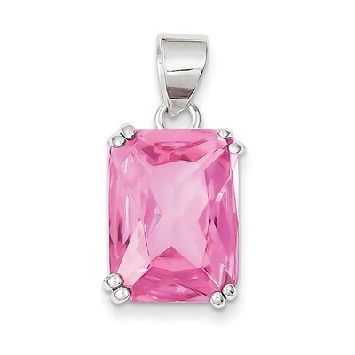Rectangle Pink Diamond Pendant Sterling Silver QP1000, MPN: QP1000, 723252597332