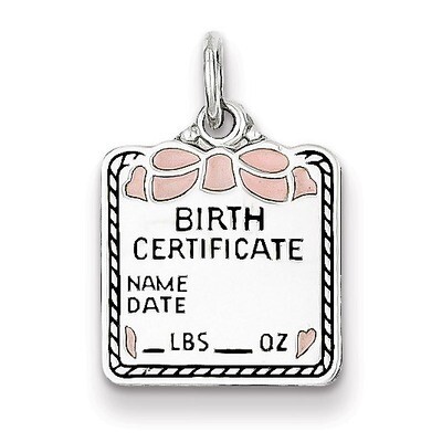 Pink Birth Certificate Charm Sterling Silver QC10, MPN: QC10, 883957544588
