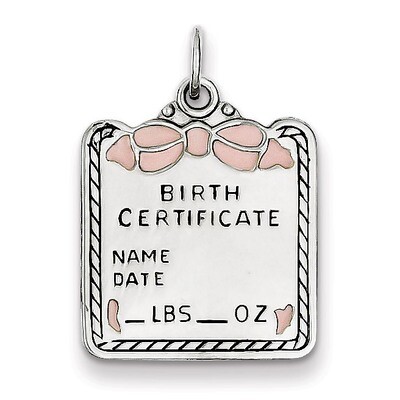 Pink Birth Certificate Charm Sterling Silver QC11, MPN: QC11, 883957849164