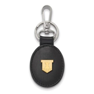 University of Illinois Black Leather Oval Key Chain Gold-plated Silver GP053UIL-K1, MPN: GP053UIL-K…
