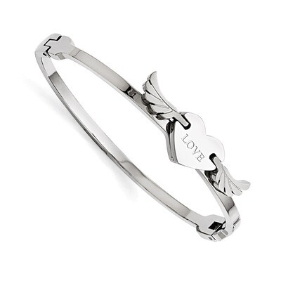 Polished Moveable Heart with Wings Love Bracelet - Stainless Steel SRB1407 by Chisel, MPN: SRB1407,…