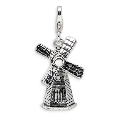 3-D Moveable Windmill Charm Sterling Silver QCC457 by Amore La Vita, MPN: QCC457, 883957334141